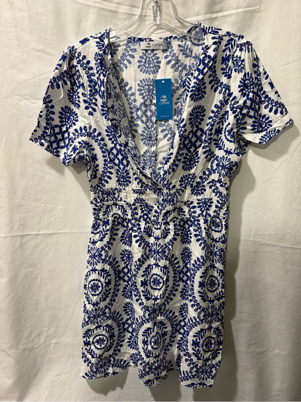 Cupshe White & Blue Embroidered V-Neck Swim Coverup